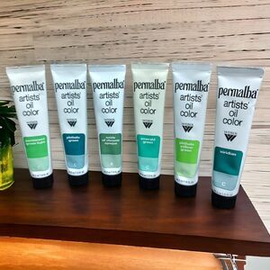 6 Rare Vintage Unused Tubes Weber Permalba Artists Oil Color Paint Green Shades
